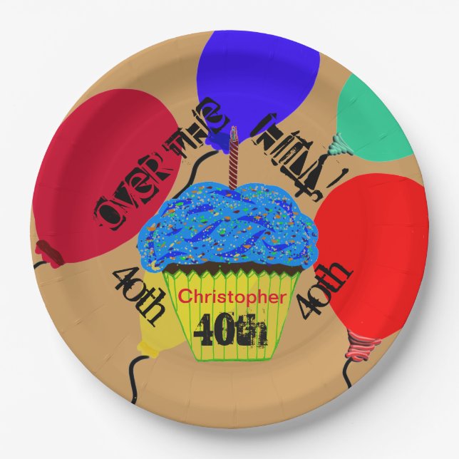 Assiettes En Carton Sur la colline Bleu Cupcake Plaques de ballons (Devant)