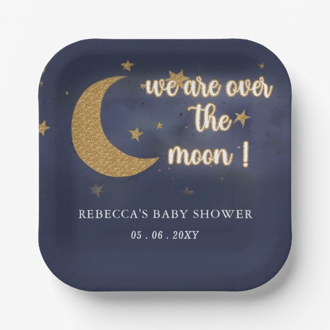 Assiettes En Carton Sur la lune Baby shower neutre du genre (Recto)