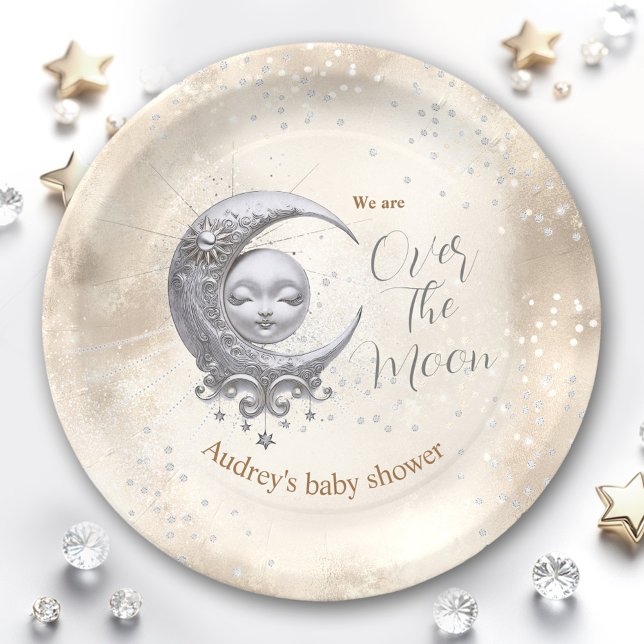Assiettes En Carton Sur la lune Baby shower neutre du genre (Over The Moon Gender Neutral Baby Shower Paper Plates)