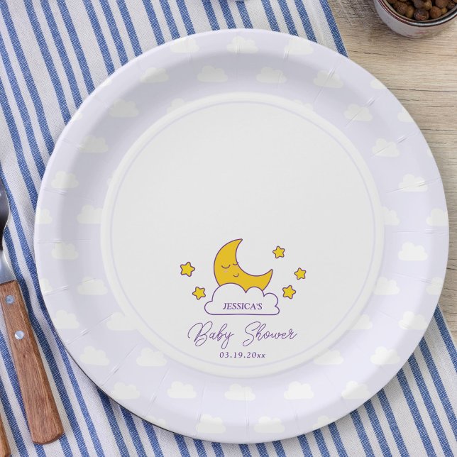Assiettes En Carton Sur la Lune et les étoiles Baby shower neutre pour (Créateur téléchargé)