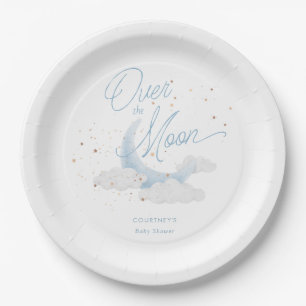 Assiettes En Carton Sur le Baby shower Moon Blue Gold Stars