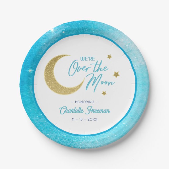 Assiettes En Carton Sur les plaques de Baby shower de la Lune - Aquare (Devant)