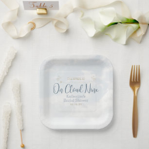 Assiettes En Carton Sur un nuage élégant bleu poussiéreux Baby Shower