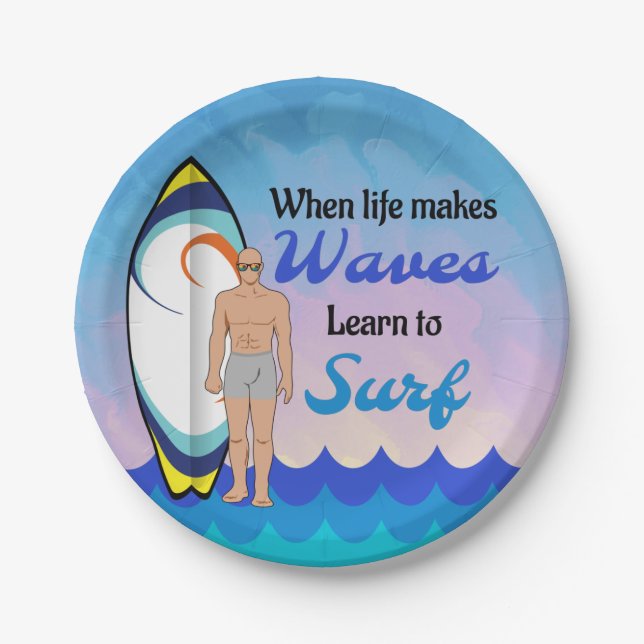 Assiettes En Carton Surboard Ocean Waves Blue Motivational Quote (Devant)