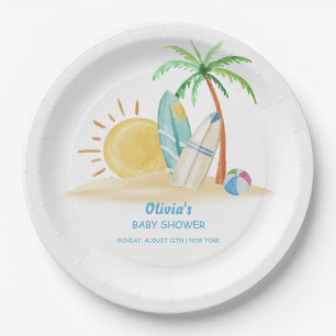 Assiettes En Carton Surbord Sunshine Beach Palm Tree Baby shower