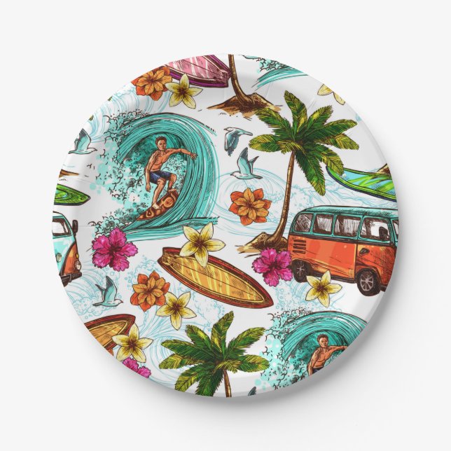 Assiettes En Carton Surf cool motif (Devant)