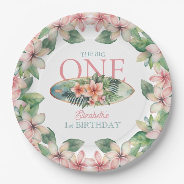 Assiettes En Carton Surf Floral The Big One 1st Birthday (Devant)