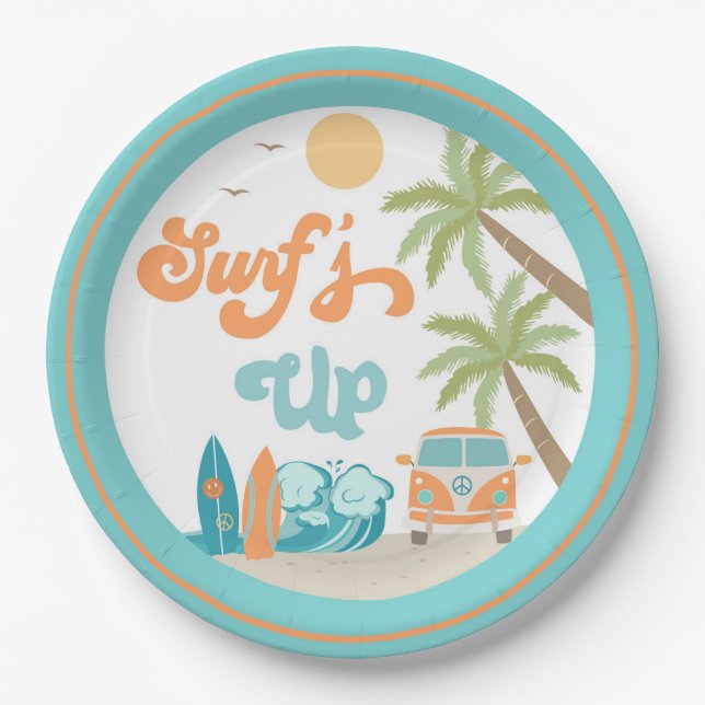 Assiettes En Carton Surf Surf Beach Plaques papier fête d'anniversaire (Devant)