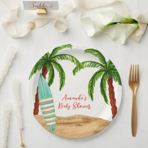 Assiettes En Carton Surf tropical d'été bébé à bord Baby shower
