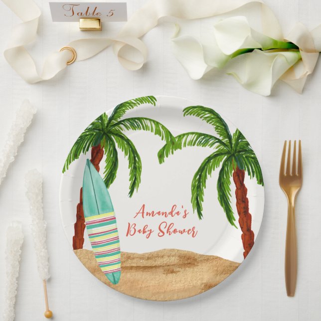 Assiettes En Carton Surf tropical d'été bébé à bord Baby shower (Mariage)
