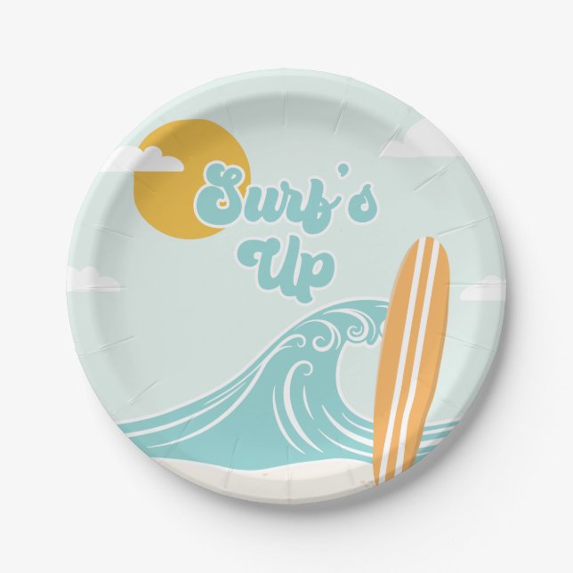 Assiettes En Carton Surf Up Beach Anniversaire (Devant)