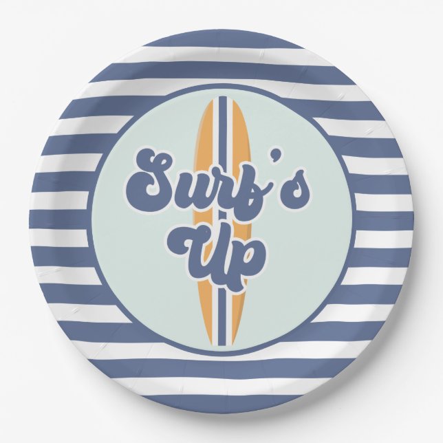 Assiettes En Carton Surf Up Surboard Beach Anniversaire (Devant)