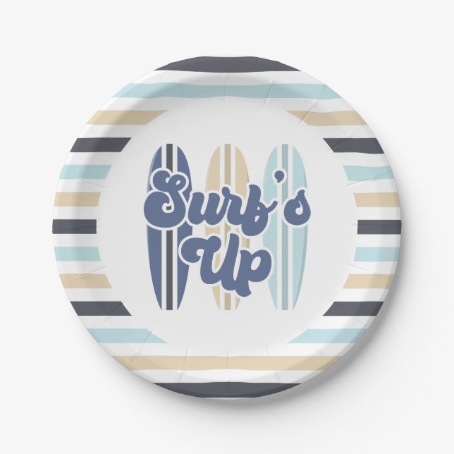 Assiettes En Carton Surf Up Surboard Beach Plaques en papier d'anniver (Devant)