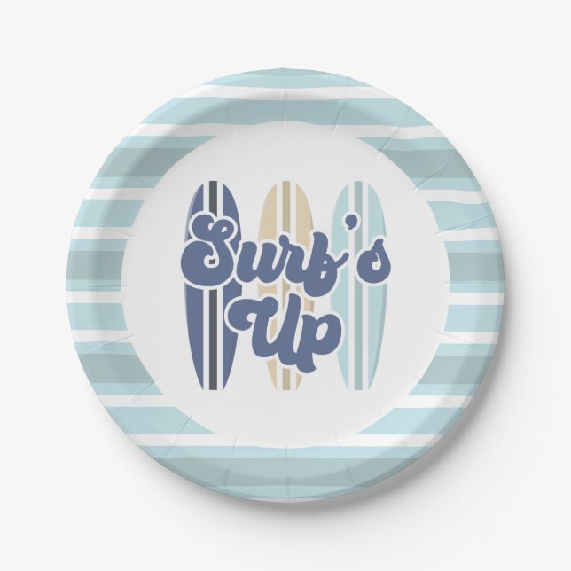 Assiettes En Carton Surf Up Surboard Beach Plaques en papier d'anniver (Devant)