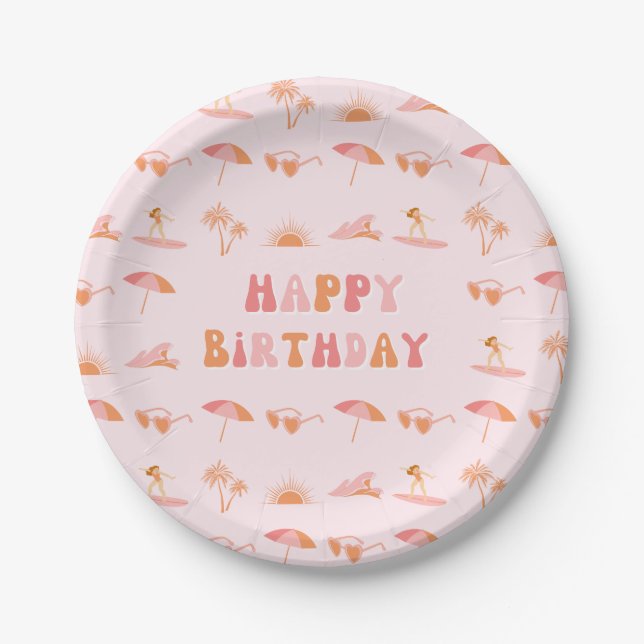 Assiettes En Carton Surfer Girl Anniversaire 7" Plaques de fête (Devant)