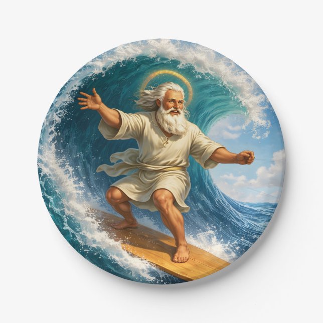 Assiettes En Carton Surfing Moses funny biblical art party paper plate (Devant)