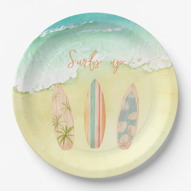 Assiettes En Carton Surfs Up Plates The Big One Surfer Anniversaire (Devant)