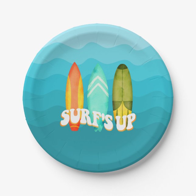 Assiettes En Carton Surfs Up Surboard Anniversaire (Devant)
