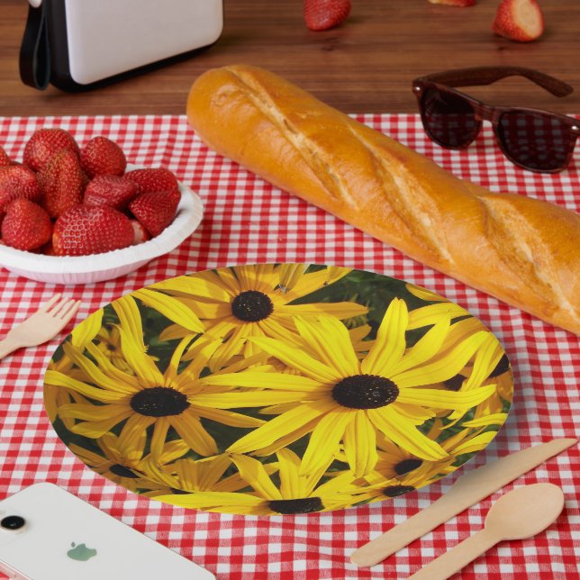 Assiettes En Carton Susans jaune orné noir floral (Pique-nique)