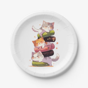 Assiettes En Carton Sushi Cat Miaw Style nippon