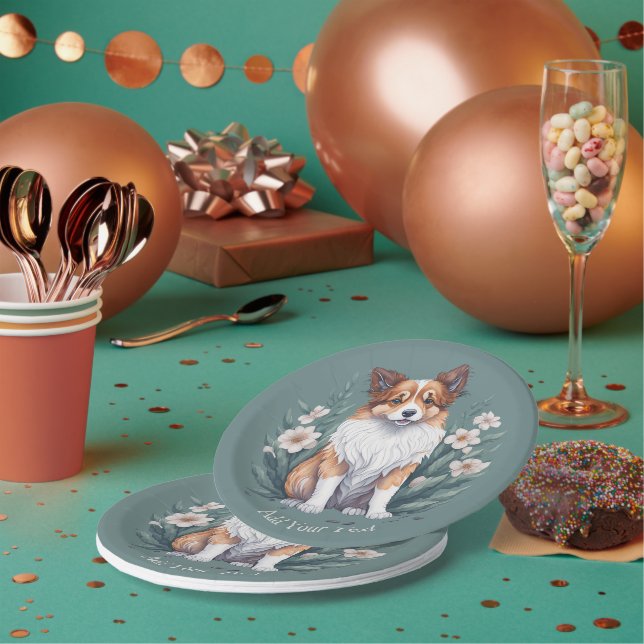 Assiettes En Carton Süßer Collie umringt von Blumen -  (Multi)