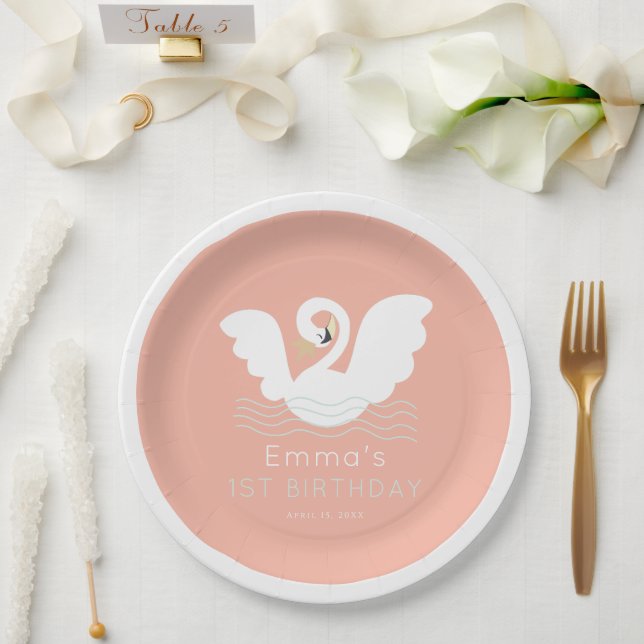 Assiettes En Carton Swan Princess Moderne rose fille Anniversaire (Mariage)
