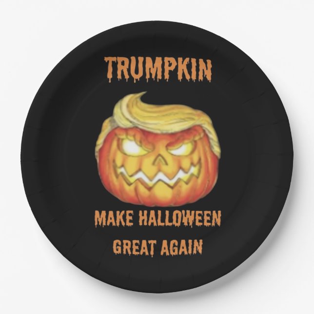 Assiettes En Carton Sweatshirt, Trumpkin, classique d'Halloween (Devant)
