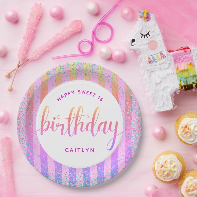 Assiettes En Carton Sweet 16 anniversaire arc-en-ciel ombre script par (Fête)