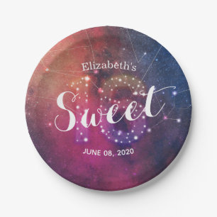 Assiettes En Carton Sweet 16 Anniversaire de fête Galaxy Star Constell