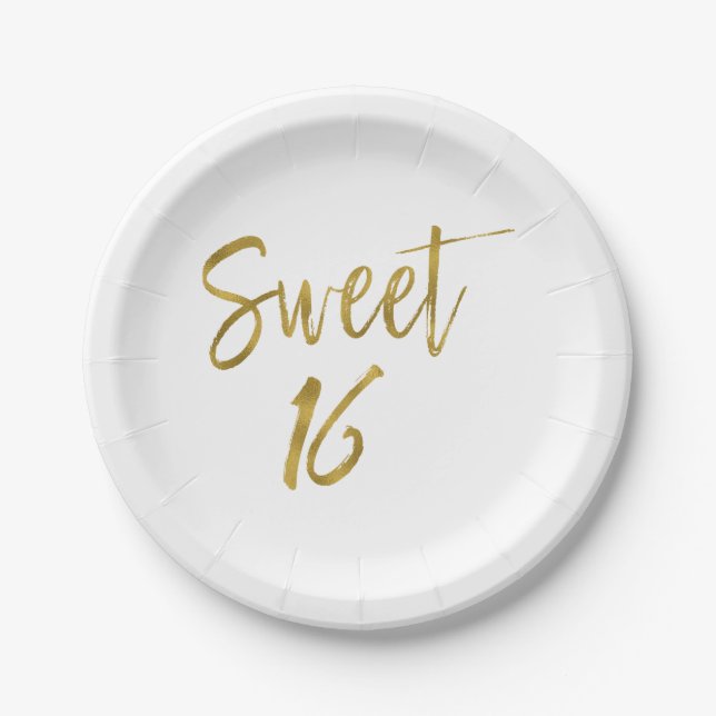 Assiettes En Carton Sweet 16 Anniversaire Gold Foil (Devant)