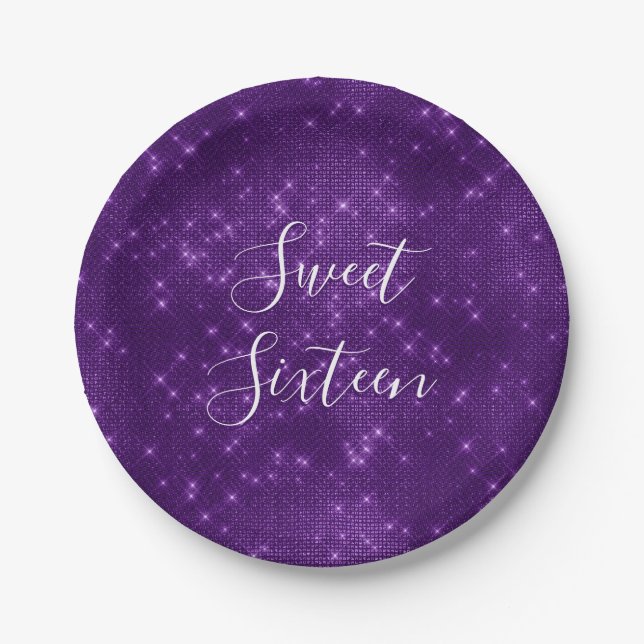 Assiettes En Carton Sweet 16 Anniversaire Purple Sparkle et Shimmer (Devant)