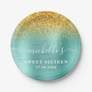 Assiettes En Carton Sweet 16 Anniversaire Turquoise Parties scintillan