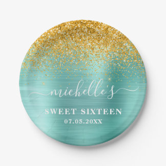 Assiettes En Carton Sweet 16 Anniversaire Turquoise Parties scintillan
