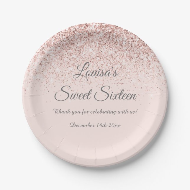 Assiettes En Carton Sweet 16 Blush Parties scintillant papier Plaques  (Devant)
