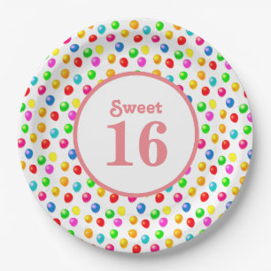 Assiettes En Carton Sweet 16 et ballons de fête multicolores Anniversa