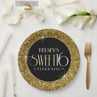 Assiettes En Carton Sweet 16 Faux Gold Parties scintillant