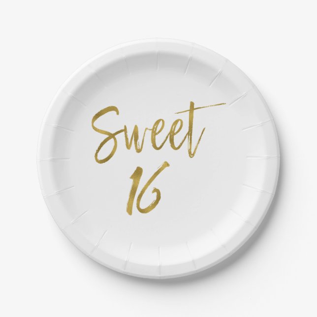 Assiettes En Carton Sweet 16 Gold Foil anniversaire (Devant)