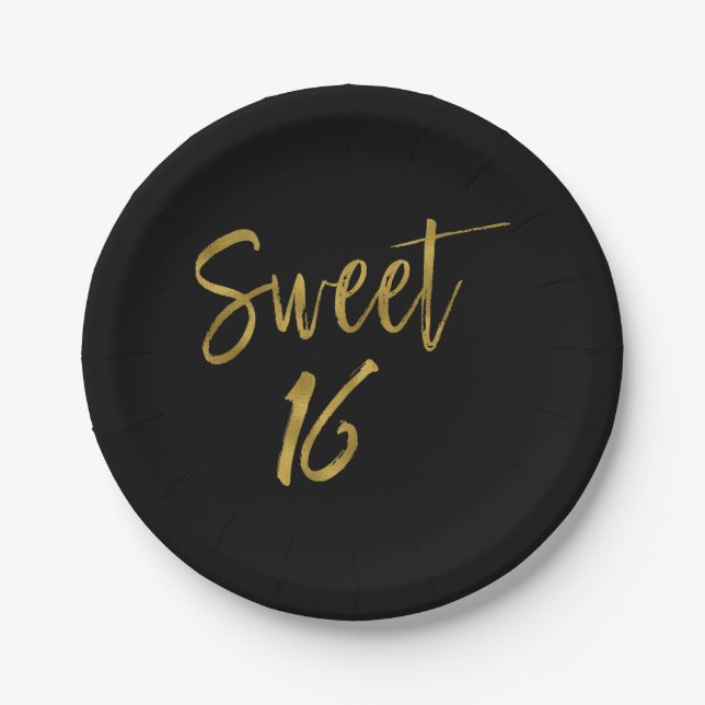 Assiettes En Carton Sweet 16 Gold Foil anniversaire (Devant)