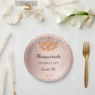 Assiettes En Carton Sweet 16 masquerade rose parties scintillant or