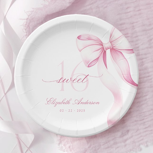 Assiettes En Carton Sweet 16 Pink Bow Paper Plates (Créateur téléchargé)