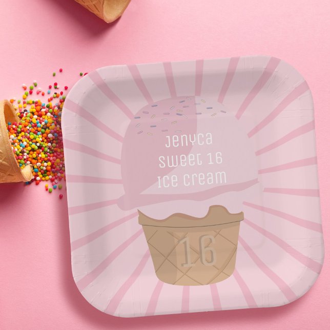 Assiettes En Carton Sweet 16 Pink Ice Cream Cone Fille Anniversaire (Great for sweet 16 birthday parties with an ice cream theme. Just add your name!)