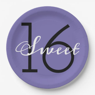 Assiettes En Carton Sweet 16 Purple Typographie Anniversaire