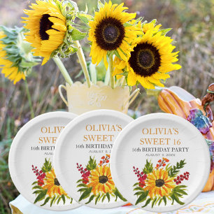 Assiettes En Carton Sweet 16 Seize Anniversaire Fête Tournesol Pays