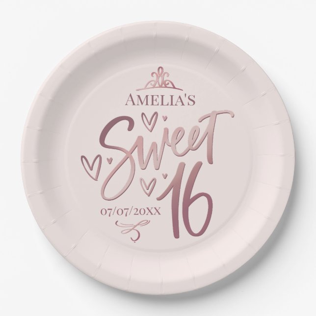 Assiettes En Carton Sweet 16 Sixteen rose gold (Devant)