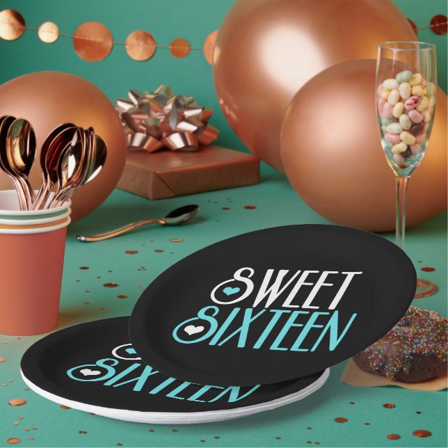 Assiettes En Carton Sweet 16 Turquoise (Multi)