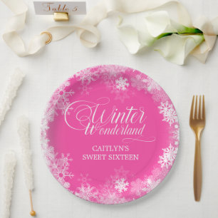 Assiettes En Carton Sweet 16 Wonderland Snowflake rose