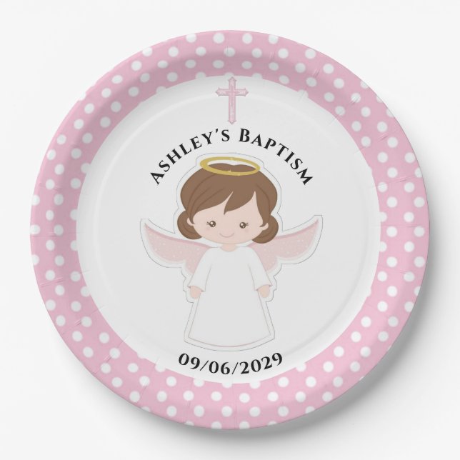 Assiettes En Carton Sweet Angel Baptism Premier Parti Communion (Devant)