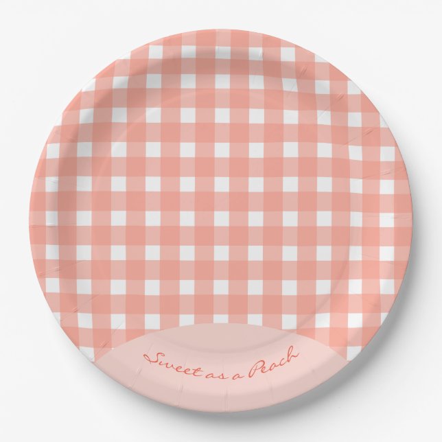 Assiettes En Carton Sweet as a Peach Plaid Anniversaire (Devant)