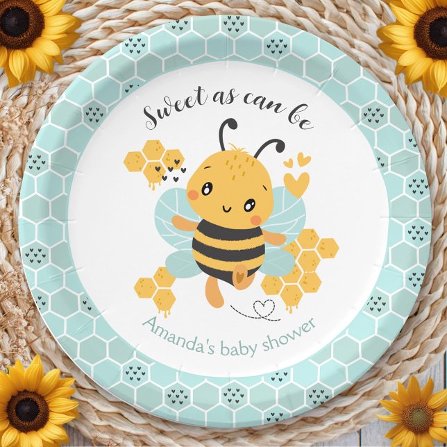 Assiettes En Carton Sweet as Can Bee Baby Baby shower (Sweet as Can Bee Baby Boy Baby Shower Paper Plates)