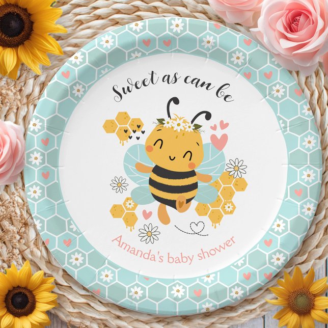 Assiettes En Carton Sweet as Can Bee Baby Girl Baby shower (Sweet as Can Bee Baby Girl Baby Shower Paper Plates)